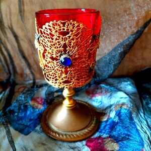 Vintage Red and Gold Voltive Candle Holder